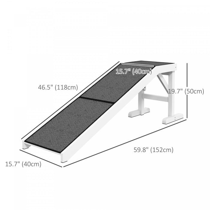 Pawhut Pet Rampe Marches De Lit Pour Chiens Chats Tapis Antiderapant Plate-forme En Bois De Pin 59.75 \"l X 15.75\" L X 19.75 \"h Blanc Gris
