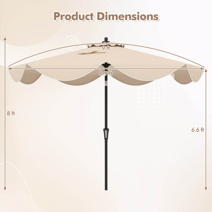Parasol de patio Costway 9 pieds a deux niveaux de style marche avec manivelle et 8 baleines, beige