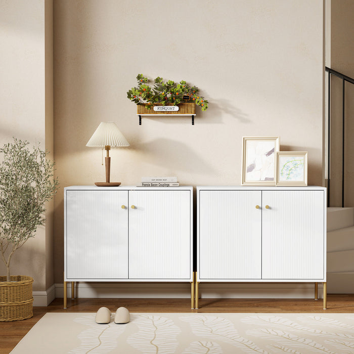 HOMCOM Buffet avec Portes Cannelees, Buffet Moderne de 32\", Blanc