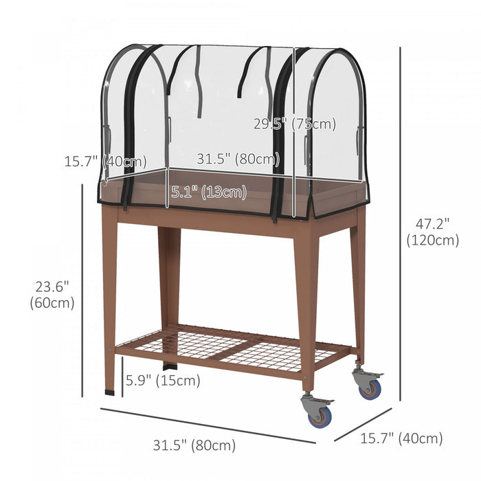 Outsunny 3' X 1' X 4' Lit De Jardin Sureleve Avec Couvercle De Serre Roues Marron