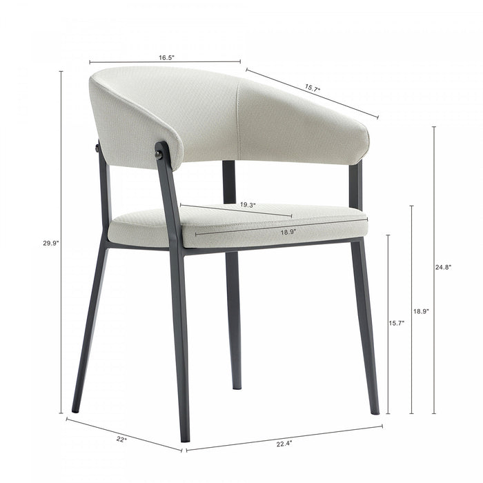 Chaise de salle a manger moderne en metal et tissu Belle, couleur flocon d’avoine - Lot de 2