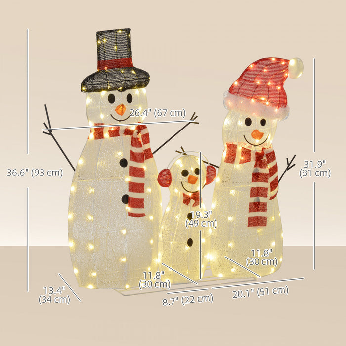 Outsunny Lot de 3 bonhommes de neige de Noel avec lumieres LED, Blanc