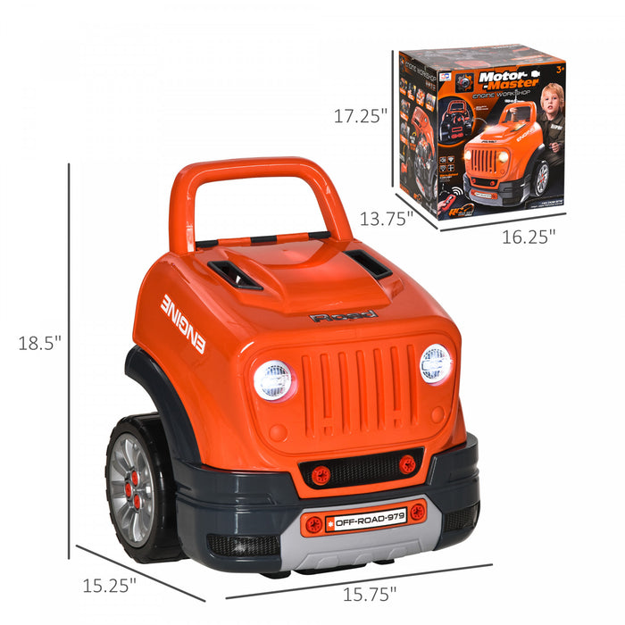 Qaba Ensemble De Jouets Pour Moteur De Camion Pour Enfants, Ensemble De Jeu Educatif Pour Station-service De Voiture, Atelier A Demonter, Avec Volant, Klaxon, Lumiere, Cle De Voiture Rc Orange