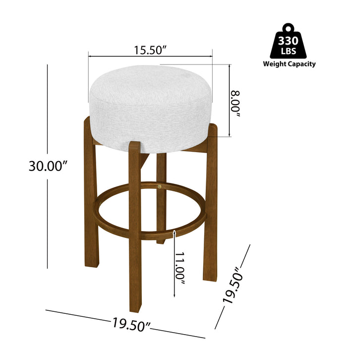 Vera – Lot de 2 tabourets de bar en bois d’hevea pour interieur avec coussin rond ivoire, finition noyer fonce