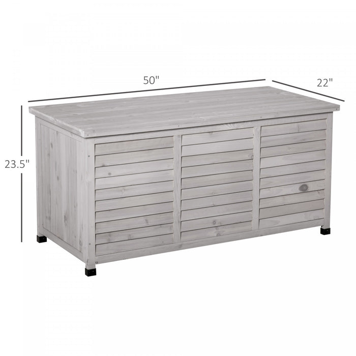 Outsunny Coffre De Jardin En Bois De 75 Gallons Conteneur De Stockage Exterieur Avec Aerateur Et Finition Resistante Aux Intemperies, Gris