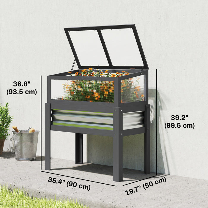 Outsunny Bac de Jardin sureleve avec Serre Relevable, Gris