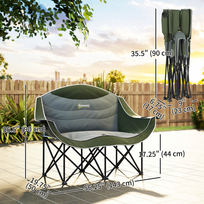 Chaise de camping double Outsunny, chaise rembourree avec porte-gobelets, vert fonce