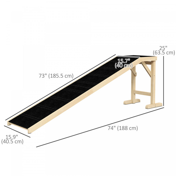 Pawhut Rampe Pour Chien, Rampe Pour Chien Avec Tapis Antiderapant Et Plate-forme Superieure, 74\" X 16\" X 25\", Naturel