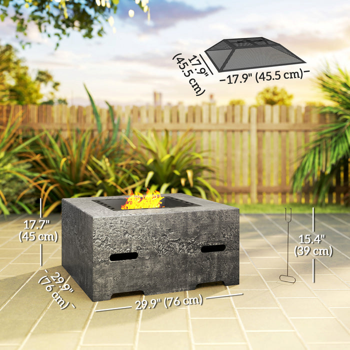 Outsunny Foyer Carre Avec Tisonnier, Cheminee Avec Couvercle Grillage, Gris