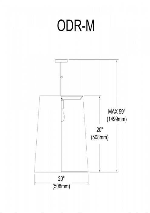 Luminaire suspendu moyen de Dainolite avec très grand abat-jour cylindrique effilé blanc et 1 ampoule