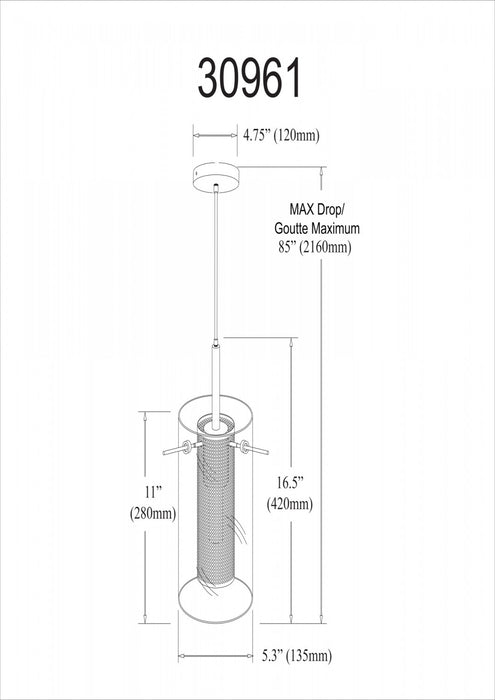 Luminaire suspendu Percy de Dainolite en verre transparent, avec fini noir mat et 1 ampoule