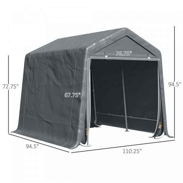 Outsunny 9.2' X 7.9' Tente Abri De Stokage Jardin Tente Rangement Garage Carport Abri A Velo Exterieur Patio Portes A Double Fermeture Eclair Cadre Metal Gris Fonce