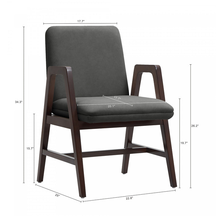 Fauteuil moderne Stella en velours avec accoudoirs en bois, graphite - Lot de 4