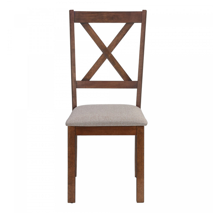 Ensemble de 2 chaises de salle à manger de style transitionnel avec tissu brun et armature en bois noyer pour la cuisine et la salle à manger