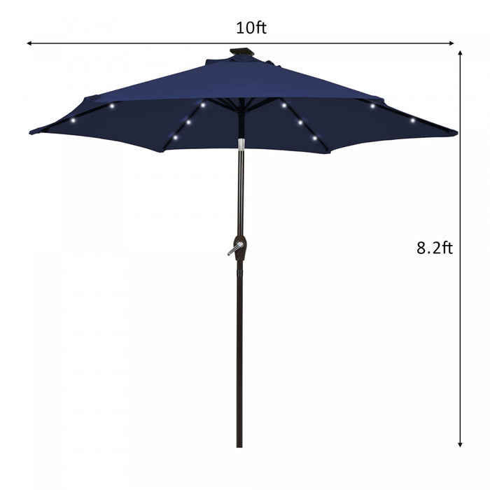 Parasol de marche solaire Costway de 10' avec eclairage LED, ajustement de l'ombre par inclinaison a manivelle, marine