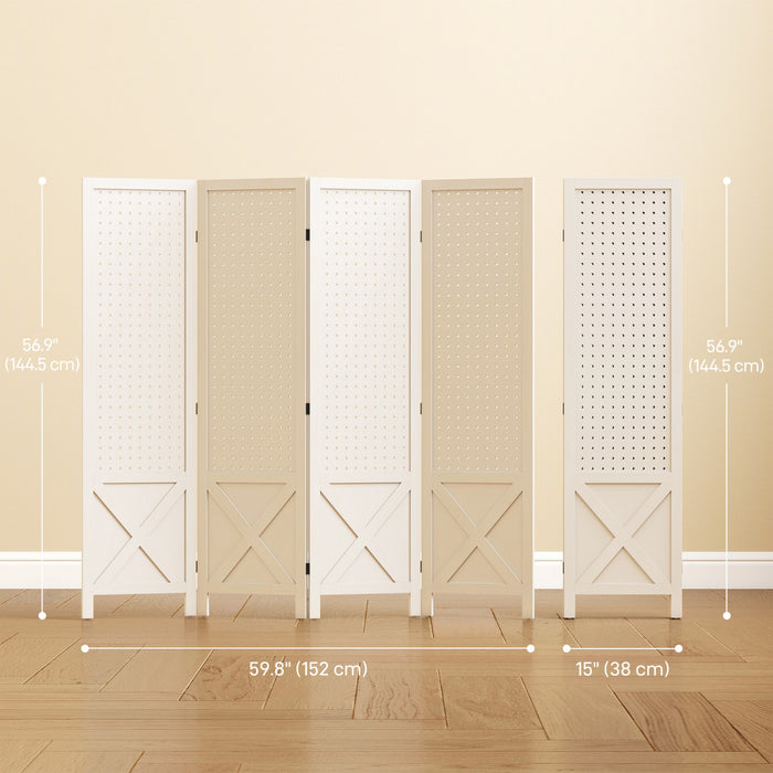 HOMCOM Paravent a 4 Panneaux avec Panneau Perfore pour Interieur, Blanc