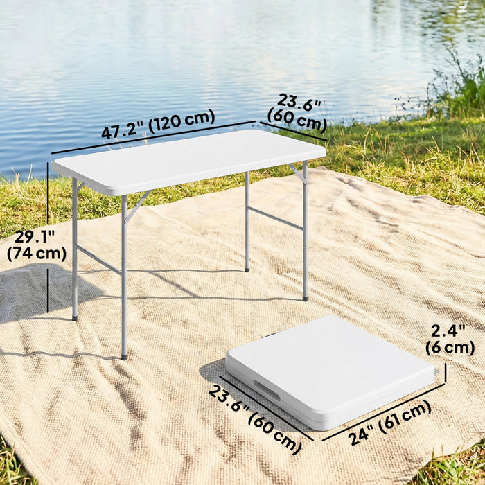 Outsunny Table de Pique-Nique avec Hauteur Reglable et Poignee 120 x 60 cm, Blanc