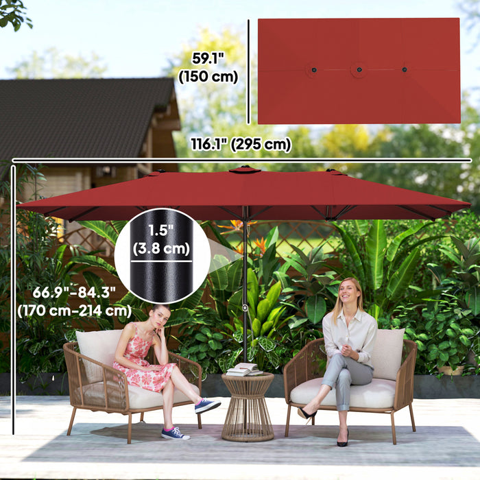 Outsunny Parapluie De Terrasse Double Face Avec Inclinaison, Rouge