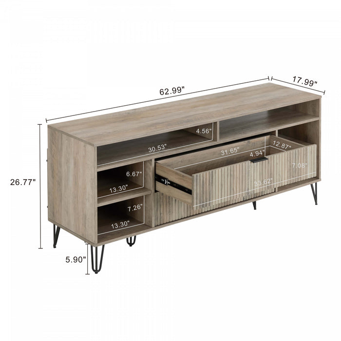 Meuble TV Dumbo Modern 160 cm a rainures, finition gris rustique