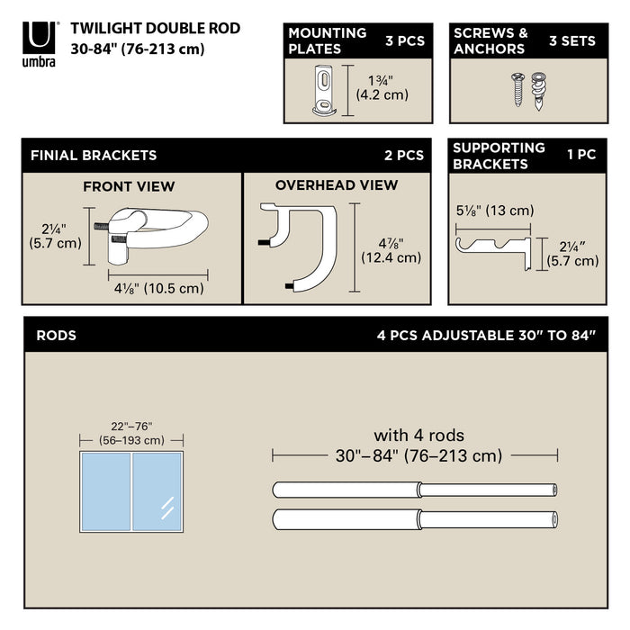  Tringle à rideaux coupe-lumière extensible double Twilight de Umbra noir mat de 3/4 po - 30 po à 84 po