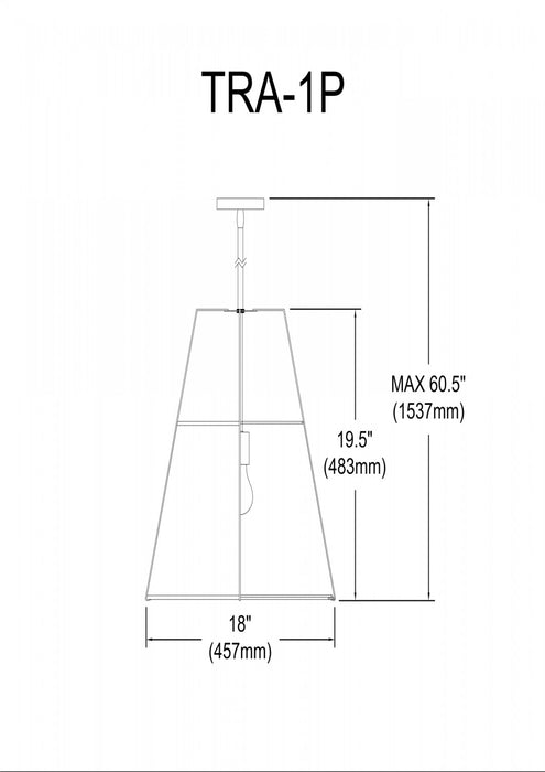 Luminaire suspendu Trapezoid de Dainolite avec abat-jour noir et crème qui diffuse la lumière, tissu blanc et 1 ampoule