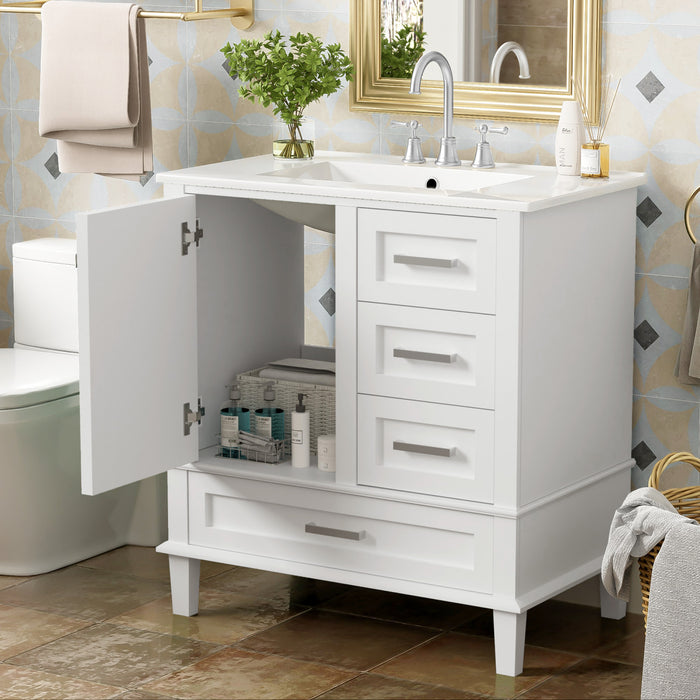 Jonas Meuble-lavabo De Salle De Bain 24\" En Bois Massif Avec Tiroirs Et Porte De Rangement - Blanc