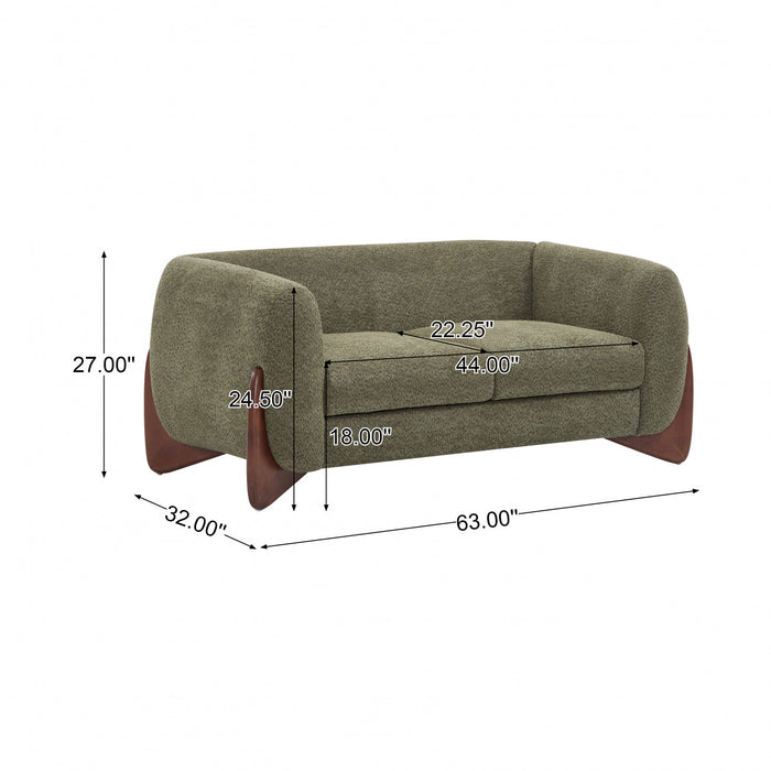 Lillian Canape deux places moderne en bois massif avec revetement en boucle, assise confortable, vert