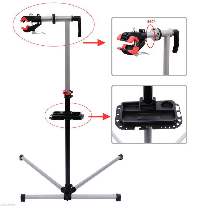 Homcom Pied D'atelier Velo Reparation Support Pied De Montage Pivotant 360Ḟ Hauteur Reglable Argent