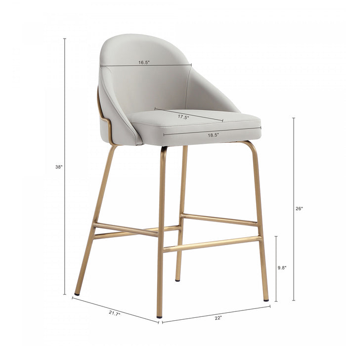 Tabouret de comptoir moderne en metal Gracie, rembourre, gris pierre et or