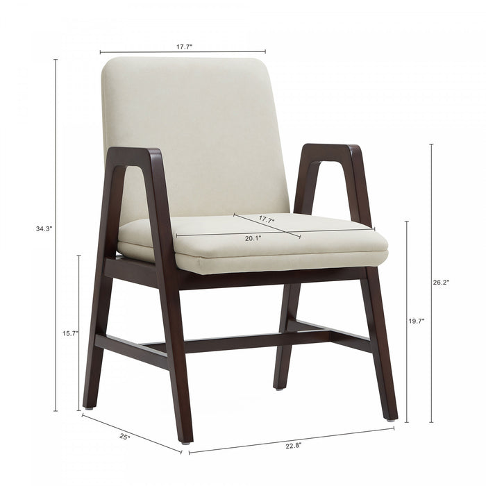 Fauteuil moderne Stella en velours avec accoudoirs en bois, creme - Lot de 2