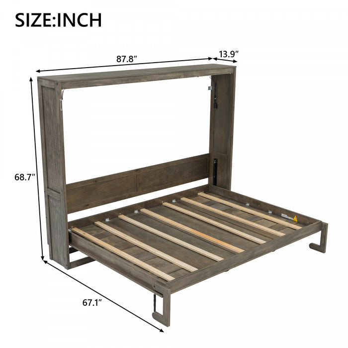 Lit escamotable Olivia en bois massif avec lumiere LED et armoire pliante, taille queen, marron
