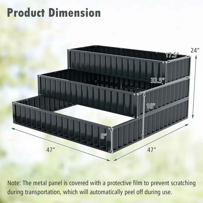 Costway 2 Pcs Lit De Jardin Eleve A 3 Niveaux, Boite De Planteur Exterieure Elevee En Metal De 47\" X 47\" X 24\" Noire