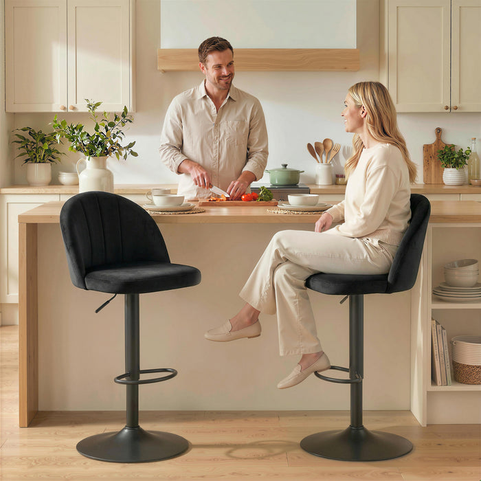 HOMCOM Lot de 2 Tabourets de Bar, Tabourets Pivotants Reglables en Hauteur, Noir