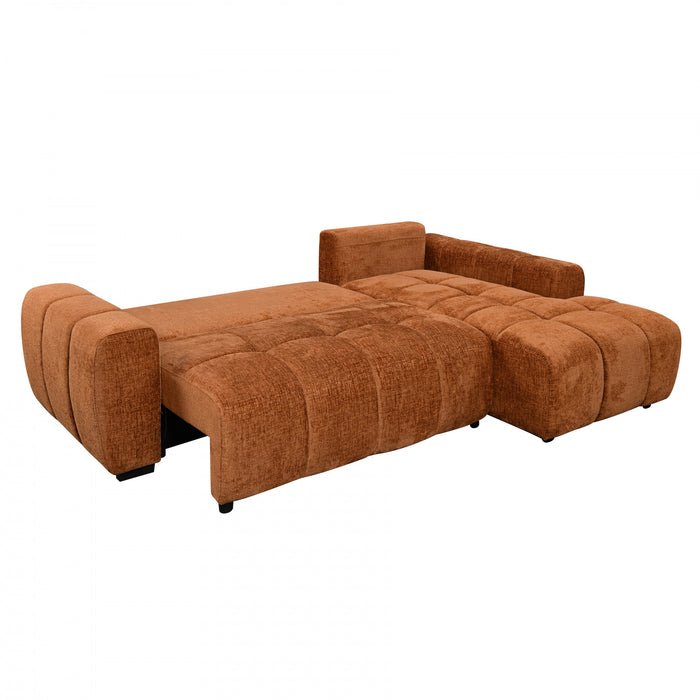 Cove Sectionnel-lit 2 pieces en chenille avec chaise longue de rangement et accoudoirs arrondis - Rouille