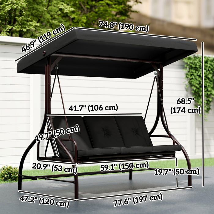 Outsunny Balancelle de Jardin 3 Places avec Auvent, Convertible en Lit Suspendu