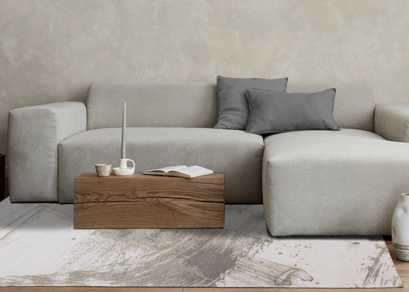 Carpette douce Kylie crème et taupe à motif de coups de pinceau - 7 pi 10 po x 10 pi 10 po