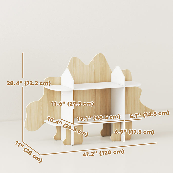 Bibliotheque et Rangement de Jouets pour Enfants Qaba, Bibliotheque pour Tout-Petits a 2 Niveaux, Organisateur de Jouets a Motif de Dinosaure pour Chambre, Salle de Jeux