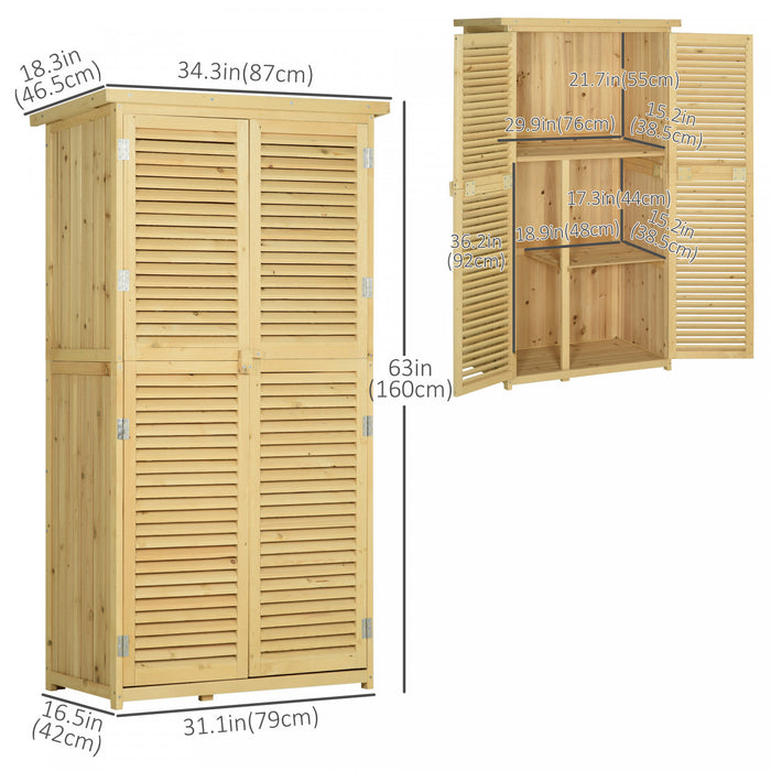 Outsunny 3' X 5' Abri De Jardin En Bois, Armoire De Rangement Exterieur Avec Toit En Asphalte Et 2 Grandes Portes En Bois Avec Serrure, Naturel