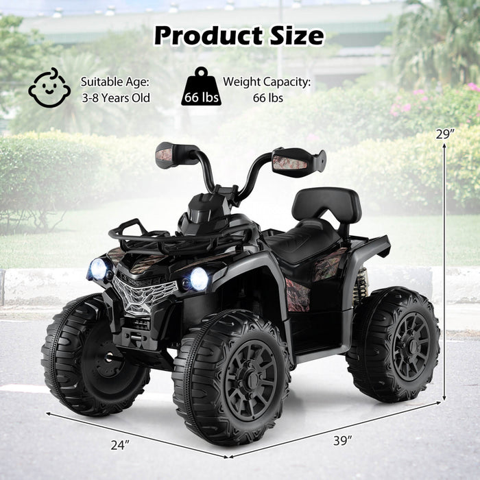 Costway 12v Kids Ride On Atv 4 Wheeler Vehicule Electrique Avec Musique Et Phares Demarrage Souple Noir