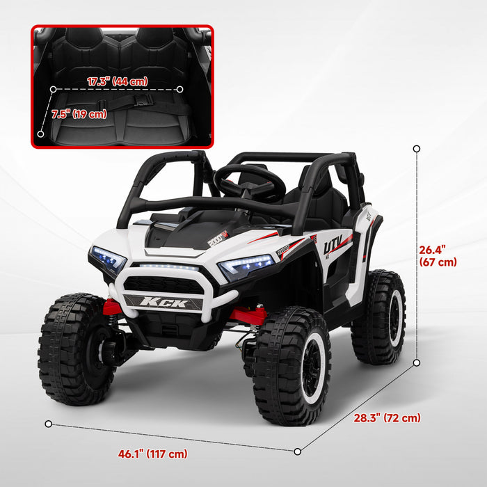 Qaba Vus 2 Places, Voiture Electrique 24 V 7 Ah Pour Enfants Avec Suspension A Ressort, Telecommande, 3 Vitesses, Lumieres Led, Lecteur Mp3, Klaxon, Musique, Blanc