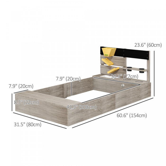 Bac A Sable Pour Enfants Avec Revetement, Bac A Sable En Bois Exterieur Station De Jeux Pour Enfants Avec Design De Cuisine, Evier, Boites De Plantation, 3-7 Ans, 61\" X 31.5\" X 24\"