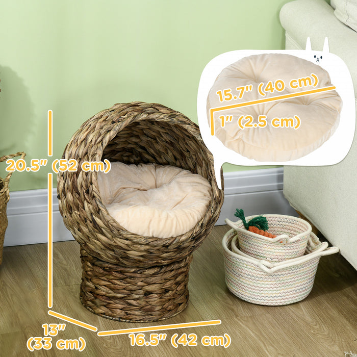 Pawhut Lit Pour Chat En Osier, Lit Sureleve Pour Chaton En Rotin Avec Coussin, Chaise œuf Pour Chat, Maison Pour Chat Avec Support Pour Chats D'interieur, Gris