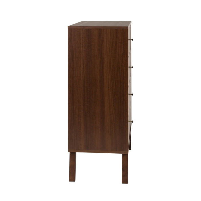 Commode verticale haute Milo à 4 tiroirs - cerisier