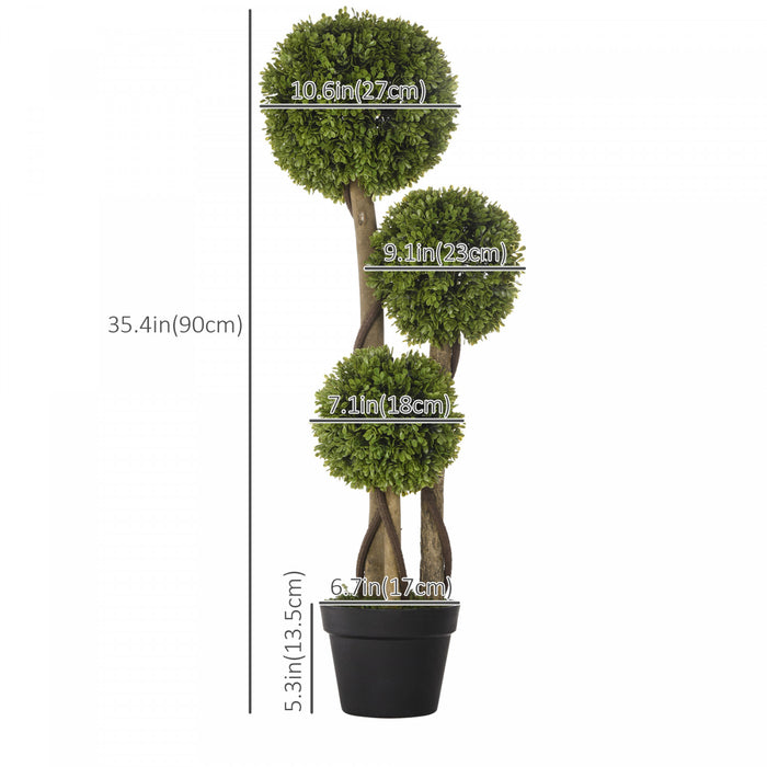 HOMCOM 3pi Artificiel Buis Triple Boule Topiaire Arbre en pot de pepiniere