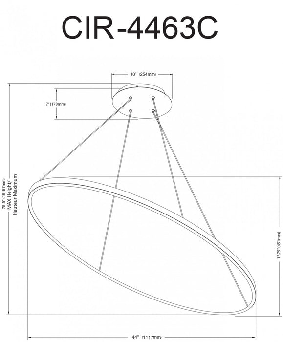 Lustre horizontal Circulo de Dainolite en acrylique blanc qui diffuse la lumière, avec fini noir mat et ampoule de 63 W