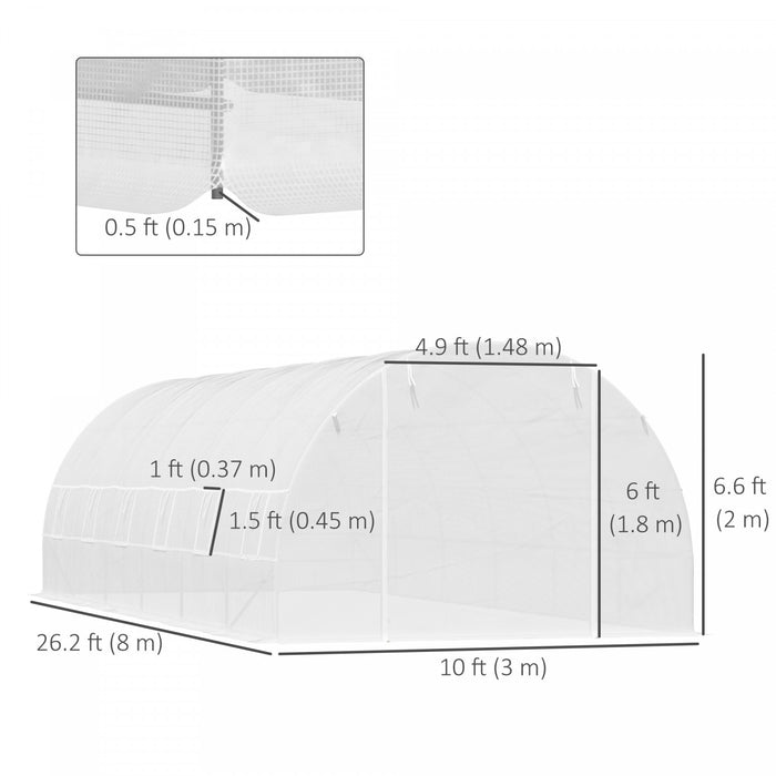 Outsunny Grand Tunnel De Serre Avec Cadre En Acier 26' X 10' X 6.6'