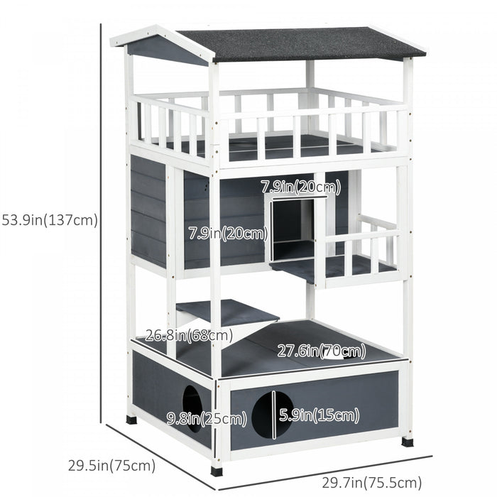 Pawhut Condo Pour Chats En Bois Massif A 4 Etages Avec Espace Pour Bac A Litiere