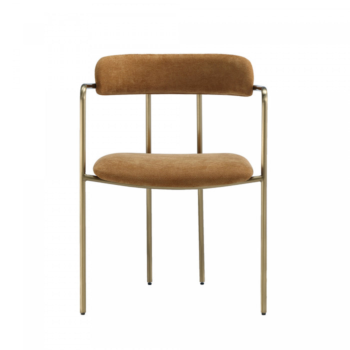 Chaise de salle a manger moderne mi-siecle en metal et tissu, coloris curcuma