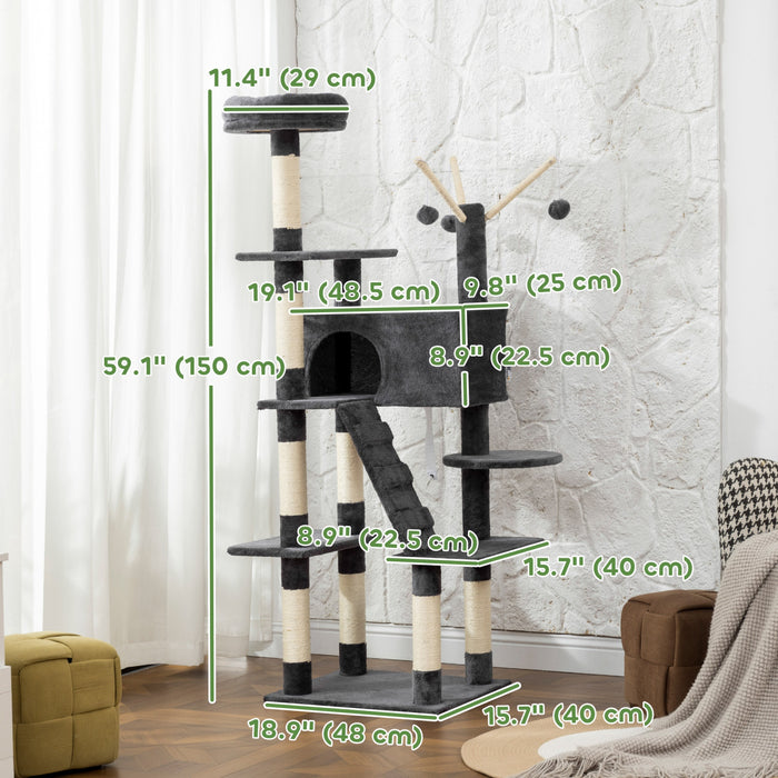 Arbre a Chat de 150 cm de Haut avec Poteaux a Griffer en Sisal, Condo