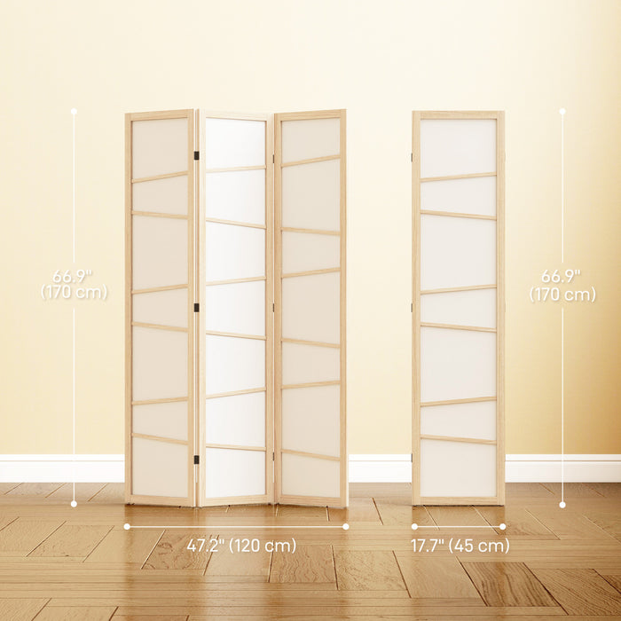 HOMCOM Paravent Pliable, Ecran de Confidentialite a 3 Panneaux, Bois Naturel